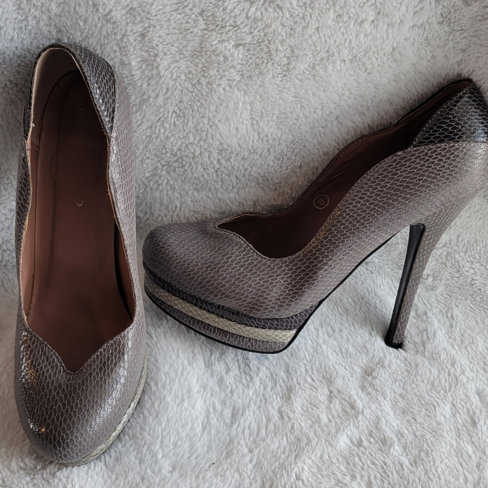 Gray Snakeskin High Heels